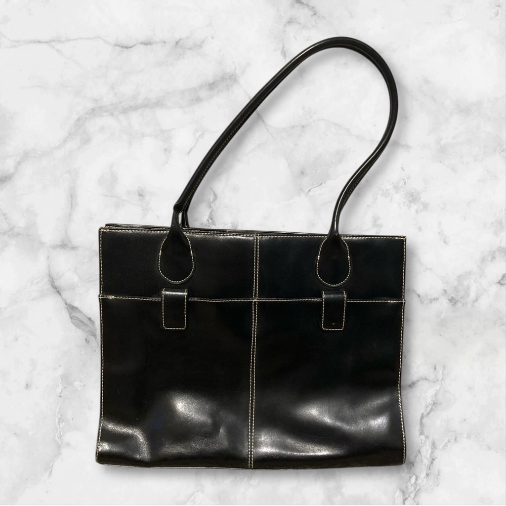 WILSONS LEATHER Shiny Black Tote Bag - Appx. 15.5” x 12” x 4.5”